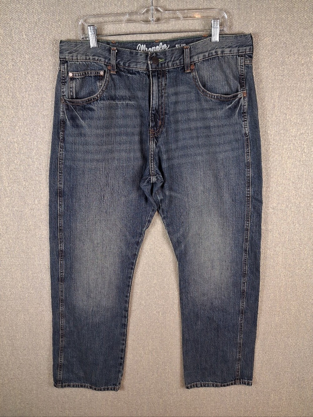 Wrangler Retro Jeans Mens 36x32 Blue Slim Fit Straight Leg Faded Wash Western